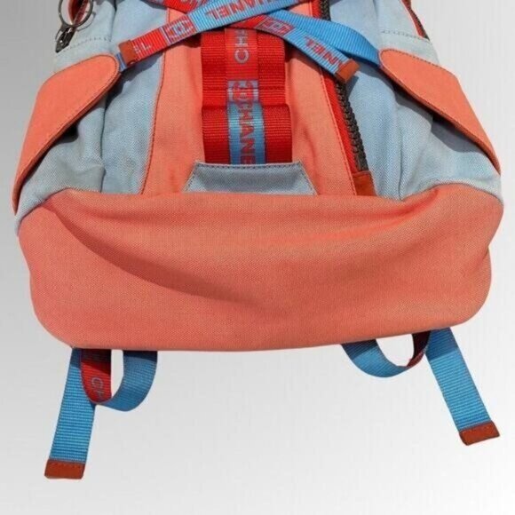 Authentic CHANEL CC Sport Line Nylon Backpack Bag Multicolor Blue Red Vintage - Picture 8 of 10